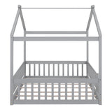 Full Size Wood Bed House Bed Frame with Fence, for Kids, Teens, Girls, Boys,Gray WF302177AAE