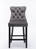 Contemporary Velvet Upholstered Barstools with Button Tufted Decoration and Wooden Legs, and Chrome W1143P177251