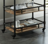 Industrial Style Antique Black Inspired Design Natural Oak 1pc Serving Cart 3-Tier Server w wheels B011P191544