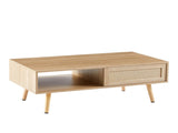 41.34" Rattan Coffee table, sliding door for storage, solid wood legs, Modern table for living room 94308535