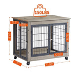 ZUN Furniture Dog Cage Crate with Double Doors on Casters. Grey, 31.50'' W x 22.05'' D x 24.8'' H. 70138030