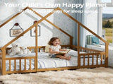 Queen Size Montessori Kids Floor Bed Frame, Playhouse Bed with Triangle Roof Frame, FullSurround 20896867