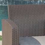 ZUN 67.7" Outdoor 3-Seater Faux Wicker Rattan Style Sofa with Water Resistant Cushions, Brown / Mix 61312.00BRN