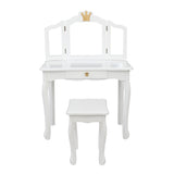 Children's Wooden Dressing Table Three-Sided Folding Mirror Dressing Table Chair Single Drawer White 07586825