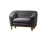 Vanessa Loveseat in Grey and Gold with Fabric button-tufted velvet upholstery Finish 698781499122
