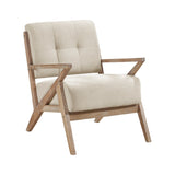 Modern Tufted Back Accent Chair 1pc Sand-hued Fabric Upholstery Antique Finish Solid Rubberwood B011P182500