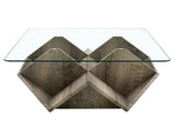 Tempered Glass & MDF Table with Carved Knife Wood Grain, Multi-Storage Open Compartments W3875P387030