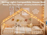 Queen Size Montessori Kids Floor Bed Frame, Playhouse Bed with Triangle Roof Frame, FullSurround 65737078