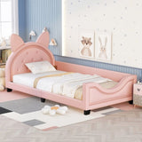Twin Size Upholstered Daybed with Carton Ears Shaped Headboard, Pink 88689846
