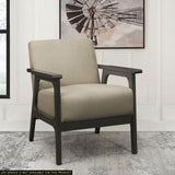 Light Brown Fabric Upholstered Accent Chair 1pc Solid Rubberwood Antique Gray Finish Living Room B011P184607