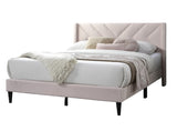 Elegant Modern Light Pink Velvet Upholstered Queen Size Bed Clean Lines Design Headboard 1pc B011P238935