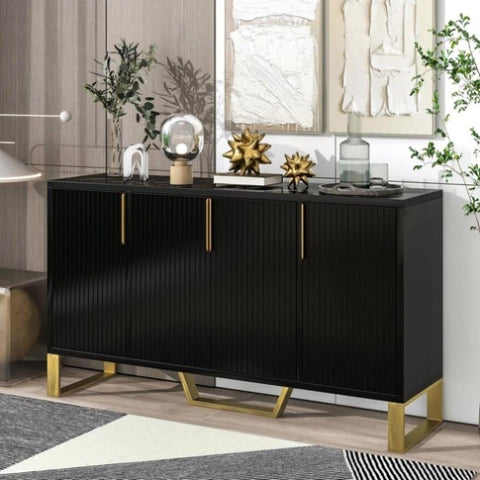 ZUN Modern sideboard with Four Doors, Metal handles & Legs and Adjustable Shelves Kitchen Cabinet 51001314
