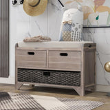 ZUN Storage Bench with Removable Basket and 2 Drawers, Fully Assembled Shoe Bench with Removable Cushion 20282827