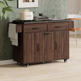 K&K Kitchen Island with Trash Can Storage Cabinet, Kitchen Cart with Drop Leaf, Spice, Towel WF326381AAZ