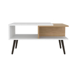 Hack Berry Coffee Table with Open Storage and Conical Legs , White Natural Oak B128P263707