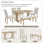 ZUN 6-Piece Retro Rectangular Dining Table Set, Table with Unique Legs and 4 Upholstered Chairs & 1 82962218