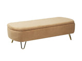 Camel Storage Ottoman Bench for End of Bed Gold Legs, Modern Camel Faux Fur Entryway Bench W117082031