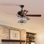 ZUN 52'' Classical Crystal Ceiling Fan Lamp,3 Speed , 5 Reversible Blades for Living Room, Dining Room, W1592P182046