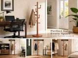 Freestanding Wooden Coat Rack, Vintage Natural Birch Wood Coat Tree with Hooks, Sturdy Hall Tree for 73729252