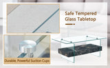 43.3 Inch Modern Two-Tier Coffee Table - Clear Tempered Glass and Black Marble Texture, W1151P232637