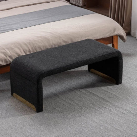 ZUN New Fabric Loveseat Footstool Bedroom Bench Shoe Bench With Gold Metal Legs,Black 44172834