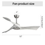 ZUN 52 Inch Ceiling Fan Without Light 6 Wind Speed Timing Function 3 Solid Wood Blade Reversible DC W934P200057