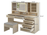 Large Vanity Table Set with LED Lighted Mirror, Vanity Desk with Charging Station, Makeup Table with 64189891