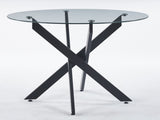 Black Dining Table with cross metal leg and tempered glass,Modern Space Saving Kitchen Table for W234P227893