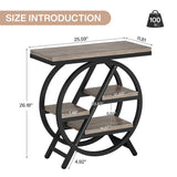 25.59" Industrial Narrow End Table with 3-Tier Storage Shelves, Modern Grey Sofa Side Table with B082P356338