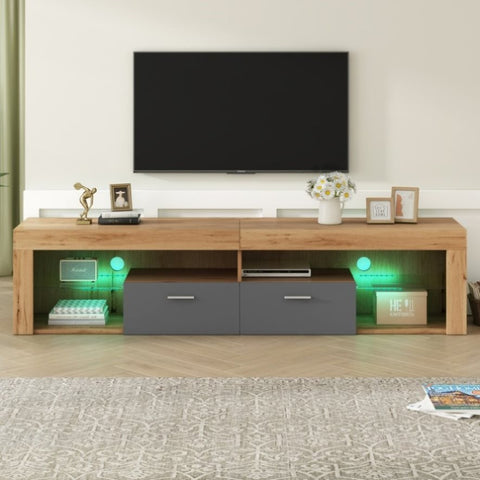 ZUN Modern Design TV Stands for TVs up to 80'', LED Light Entertainment Center, Media Console with 6 N710P179622E