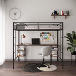 ZUN Twin-size Loft Bed with Table & Shelves/ Heavy-duty Sturdy Metal/ Built-in Table & Shelves/ Noise W42752472