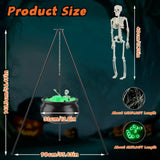 Halloween Witch Cauldron Decoration Set, Metal Tripod with Skeleton & 2 String Lights, Easy Install 91167245