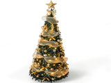 6FT Green Telescopic Christmas Tree with Gold Ribbon, Gold & Silver Ornaments, Bead Chain, PVC, 150 90389719