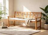 2 Person Acacia Wood Outdoor Loveseat Bench with Removable White Sponge Cushion, Heavy Duty Patio 71092308