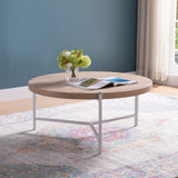 ZUN 36.5" Round Coffee Table with White Metal Legs, Weathered White & White B107131307