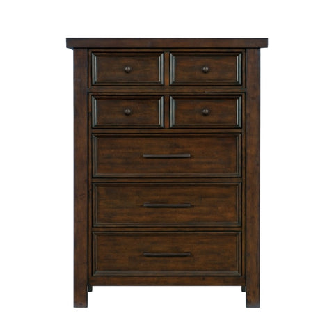 ZUN Classic Bedroom Brown Finish 1pc Chest of Drawers Mango Veneer Wood Transitional Furniture B01151900