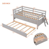 ZUN Low Loft Bed Twin Size with Full Safety Fence, Climbing ladder, Storage Drawers and Trundle Gray WF312991AAE