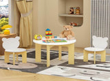 Kids Table and Chair Set, 3-Piece Toddler Table with 2 Chairs, Cute Bear-Back Chairs, Sturdy Wooden 24776717