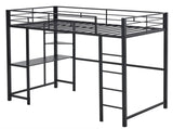 Twin Size Metal Loft Bed with Desk and Storage Shelves, 2 Built-in Ladders & Guardrails, Loft Bed 24084239