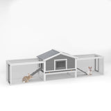 ZUN 2-Story Large Wooden Rabbit Hutch Pet House with Ramps, Lockable Doors, Run Area and Asphalt Roof 67210281