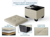 Ottoman with storage bench, 15-inch Foot Stool Storage Ottoman, Linen, White 18144921