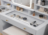 Pitted Particleboard With Triamine Coating, Tempered Glass Table Top, 5 Drawers, With Shelves, With 17307547