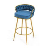 ZUN Swivel Counter Height Bar Stools Set of 2, 31." Bar Height Stools with Hand-Woven Backrest & Gold N762P216979C