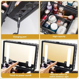 ZUN Portable Makeup Case with LED Mirror Travel Makeup Bag Cosmetic Organizer Box with Locks, Brush W1550P163305