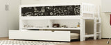 Twin Size Wood Low Loft Bed with Storage Shelves, Blackboard and Trundle, White N709P256926K