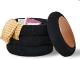 Round Storage Ottoman, Modern Sherpa Footstool, Teddy Vanity Stool with Flip-Top 40442711