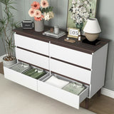 Wide size Drawer Storage Cabinet, 6-drawer Chest of Drawers for Bedroom Living Room, White & Walnut W409134197