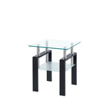 Tempered Transparent Glass End Table, 2-Layers Small Table with Storage, Living Room Side Table W1718128632