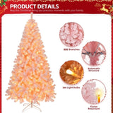 ZUN 6 FT Pre-lit Snow Flocked Christmas Tree, Artificial Hinged Xmas Pine Tree with 800 Branch Tips, 300 63701621