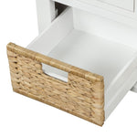 ZUN TREXM Rustic Storage Bench with 3 Drawers and 3 Rattan Baskets, Shoe Bench for Living Room, Entryway WF195161AAK